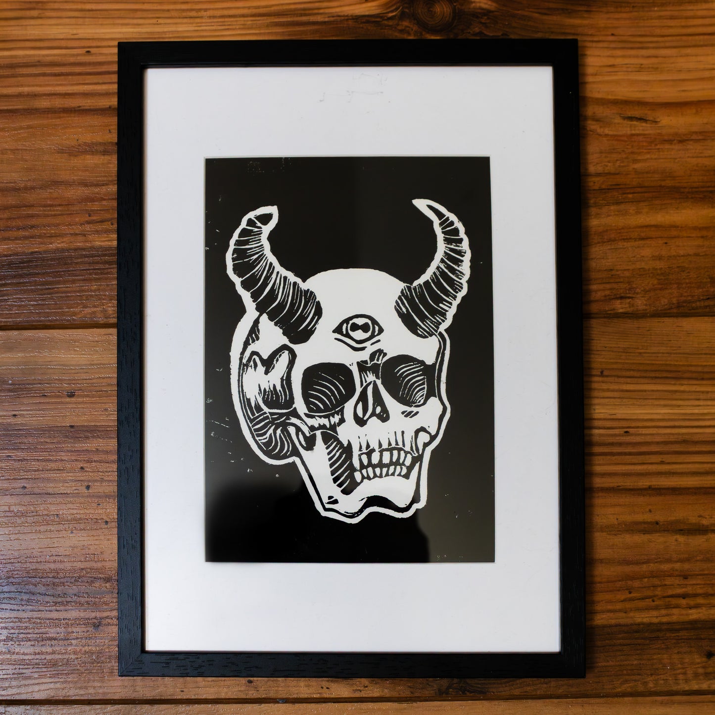 Horned Skull Linoprint A5