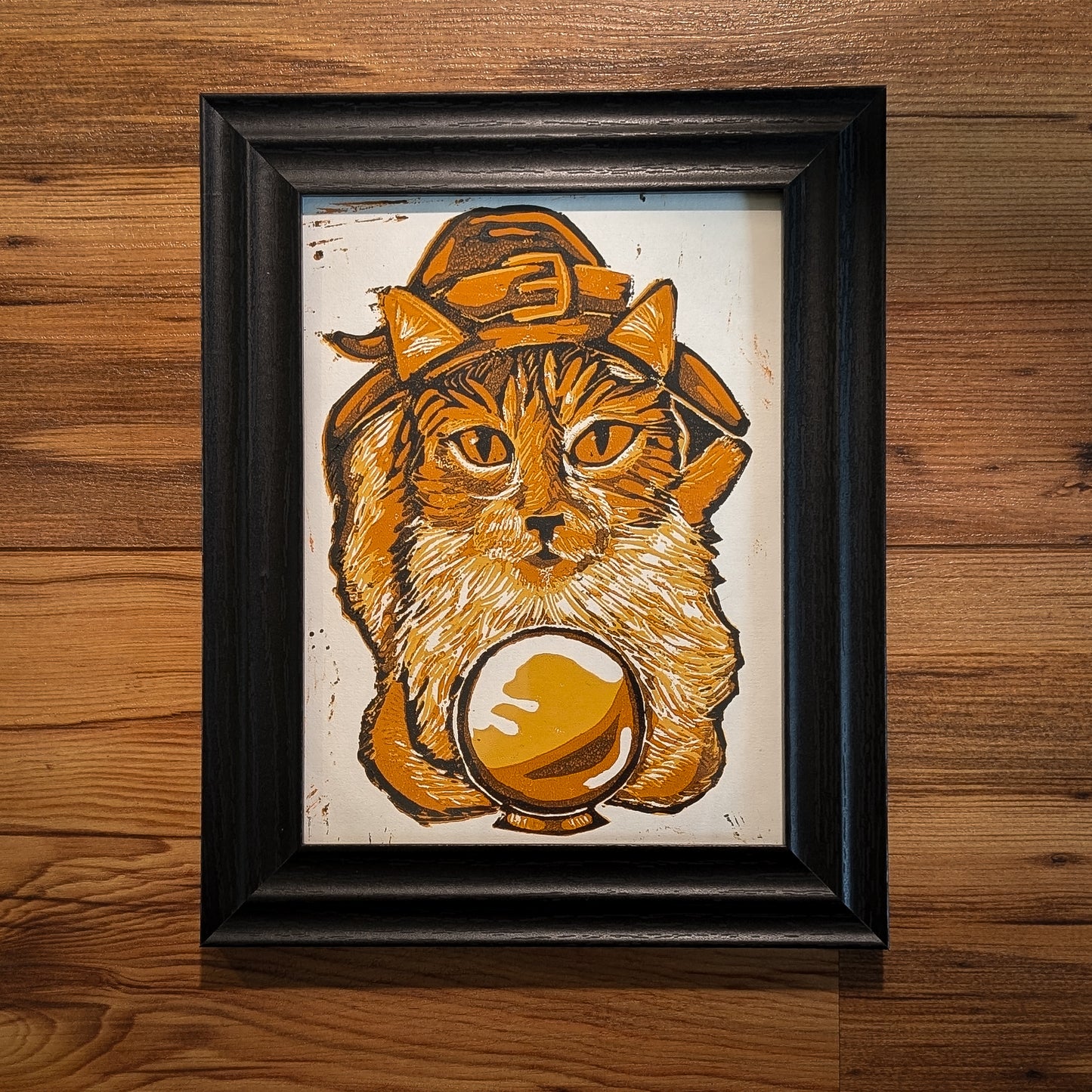 LIMITED EDITION Orange Cat Reduction Linoprint