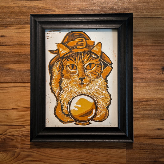 LIMITED EDITION Orange Cat Reduction Linoprint